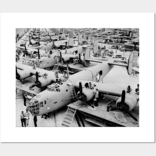 B-24 Bomber Assembly Line, 1943. Vintage Photo Posters and Art